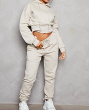 Load image into Gallery viewer, Stone Long Sleeve Cropped Fleece Hoodie & Cuffed Joggers
