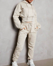 Load image into Gallery viewer, Stone Long Sleeve Cropped Fleece Hoodie &amp; Cuffed Joggers

