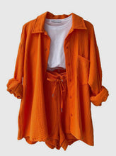Load image into Gallery viewer, Plain Button Up Shirt and Drawstring Shorts 2PCS Set
