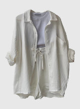 Load image into Gallery viewer, Plain Button Up Shirt and Drawstring Shorts 2PCS Set
