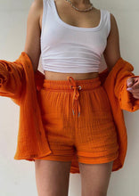 Load image into Gallery viewer, Plain Button Up Shirt and Drawstring Shorts 2PCS Set
