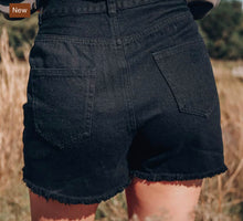 Load image into Gallery viewer, Black Ripped Denim Shorts

