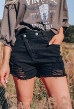 Load image into Gallery viewer, Black Ripped Denim Shorts
