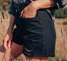 Load image into Gallery viewer, Black Ripped Denim Shorts
